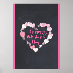Glittery rosa hjärtor för lyckliga valentin dag poster