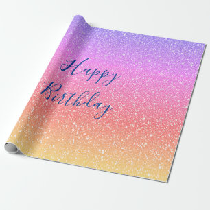 Glittery Rosa Lila Ombre Colorful Grattis på föd Presentpapper