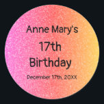 Glittery Rosa Orange 17th Birthday Anpassningsbar  Runt Klistermärke<br><div class="desc">Designad med ljus och färgstark gnistra för glitters rosa! Du kan ändra anpassningsbarna efter eget önskemål.</div>