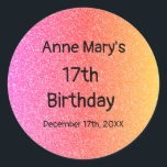 Glittery Rosa Orange 17th Birthday Anpassningsbar  Runt Klistermärke<br><div class="desc">Designad med ljus och färgstark gnistra för glitters rosa! Du kan ändra anpassningsbarna efter eget önskemål.</div>