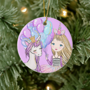 Glittery Rosa Unicorn Girls Birthday Ceramic Ornam Julgransprydnad Keramik