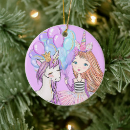 Glittery Rosa Unicorn Girls Birthday Julgransprydnad Keramik