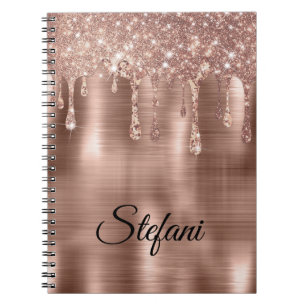 Glittery Rose Gold Drips Two Name Place Cards Anteckningsbok