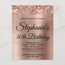 Glittery Rose Gold Fancy Monogram 30th Birthday Inbjudan Vykort