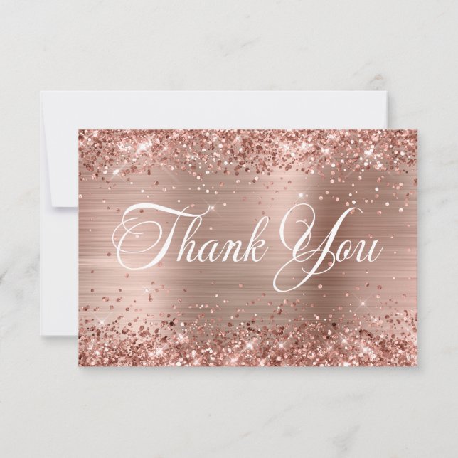 Glittery Rose Gold Foil Beautiful Script Birthday Tack Kort (Framsida)