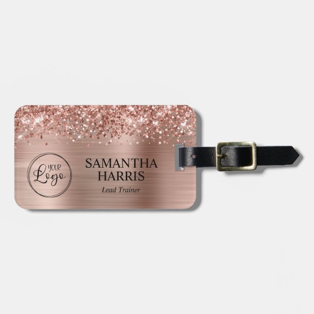 Glittery Rose Gold Foil Logo Bagagebricka (Horisontell Framsida)