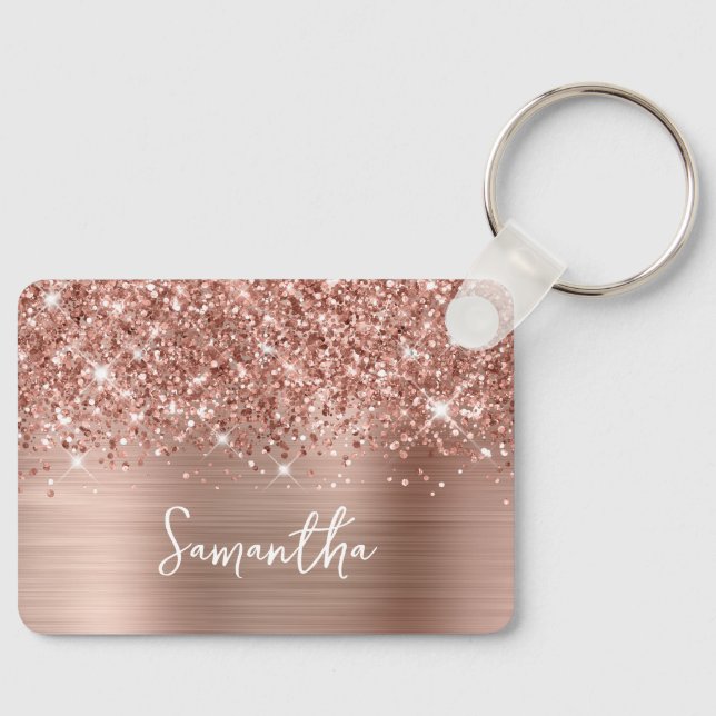 Glittery Rose Gold Glam Name Nyckelring (Framsida)