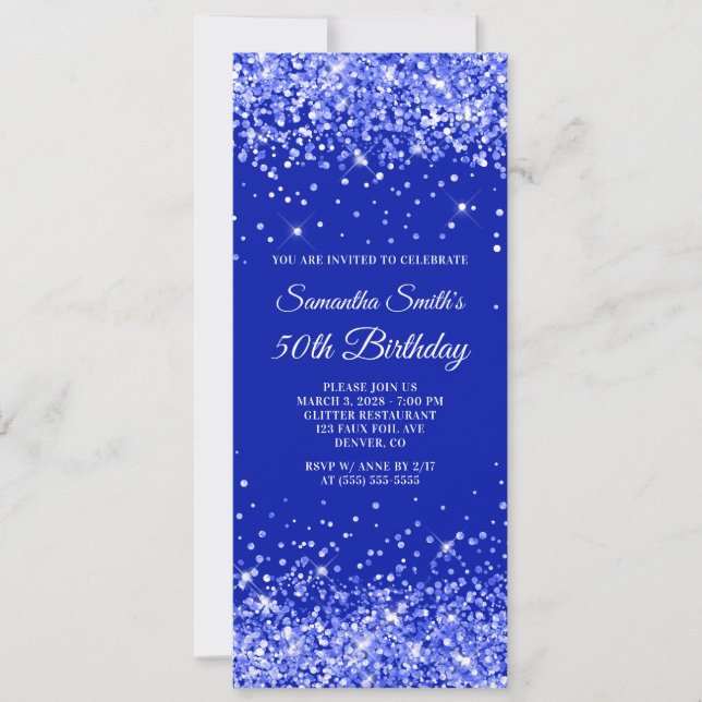 Glittery Royal Blue 50 Birthday Inbjudningar (Framsida)