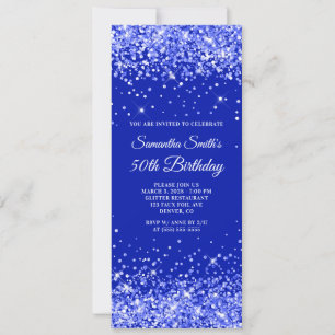 Glittery Royal Blue 50 Birthday Inbjudningar
