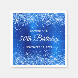 Glittery Royal Blue Foil 50 Birthday Pappersservett