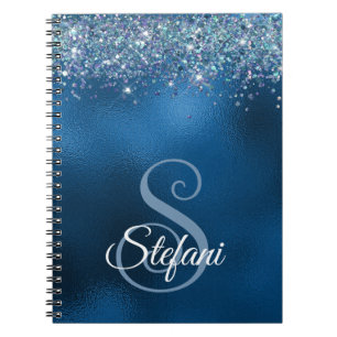 Glittery Royal Blue Foil Individual Namn Anteckningsbok