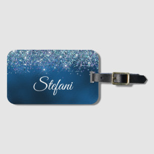 Glittery Royal Blue Foil Individual Namn Bagagebricka
