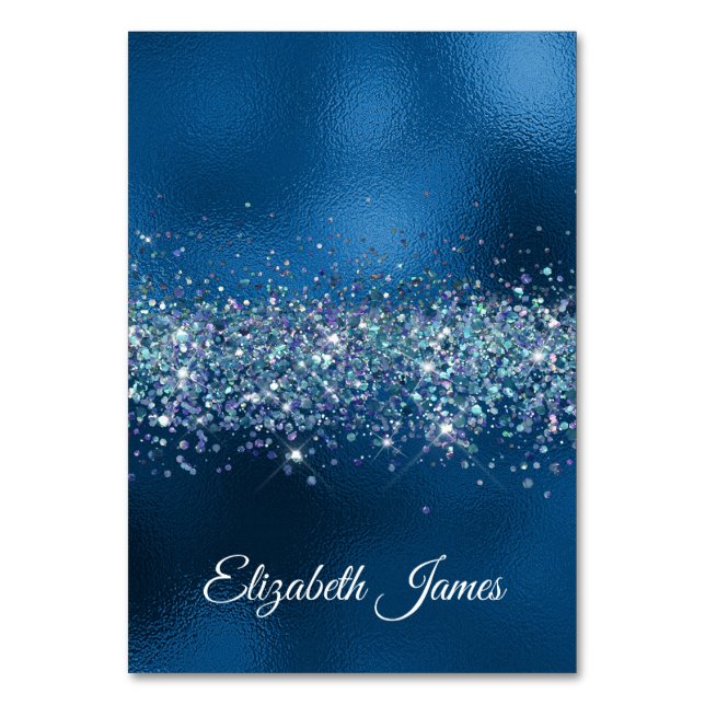 Glittery Royal Blue Foil Individual Namn Bordsnummer (Framsidan)