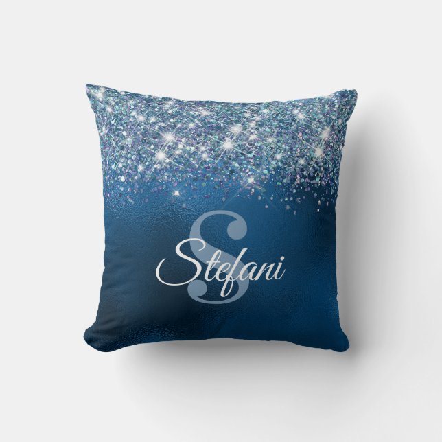 Glittery Royal Blue Foil Individual Namn Kudde (Framsida)