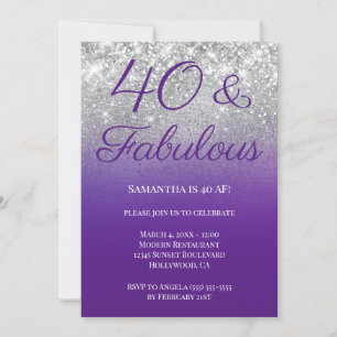 Glittery Royal Lila Silver Ombre 40 & Fabulous Inbjudningar