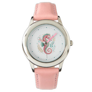 Glittery Seahorse on White Armbandsur
