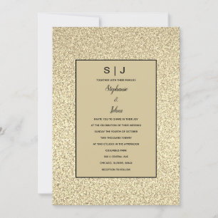 Glittery Sepia Guld Golden Black Elegant bröllop Inbjudningar