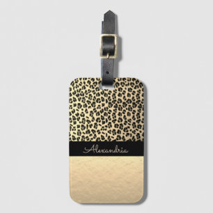 Glittery Shimmery Guld Leopard Luggage Tag Bagagebricka