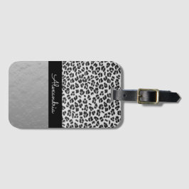Glittery Shimmery Silver Leopard Luggage Tag Bagagebricka