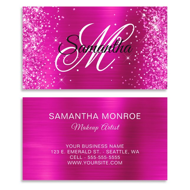Glittery Shock rosa Foil Finare Monogram Visitkort (Glittery Hot Pink Foil Fancy Monogram Business Cards)
