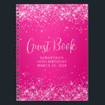 Glittery Shock rosa Ombre 40th Birthday Guest Anteckningsbok<br><div class="desc">Skapa din egen födelsedagsfirandegäst med bok dekorerad förslutningsbar bärbar dator för sin speciella dag. Faux shock rosa glitter på en ljus shock rosa-bakgrund. Faux-miniatyrbilderna och glitter är digitala bilder som skrivs ut som ett foto. Anpassa calligrafteckensnittet "Gäst Bok" stil, storlek eller färg för att matcha. Ta bort övertoningsbilden om du...</div>