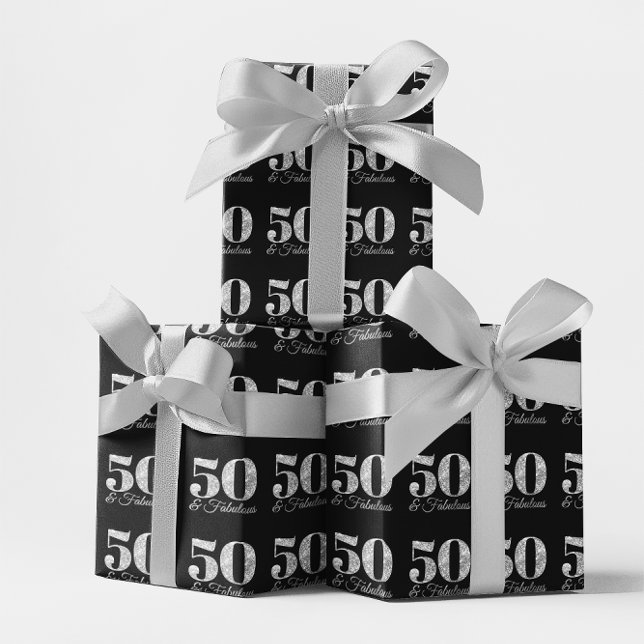 Glittery Silver 50 & Fabulous on Black Presentpapper (Glittery Silver 50 & Fabulous on Black Wrapping Paper)