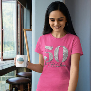 Glittery Silver 50 & Fabulous Rosa T Shirt