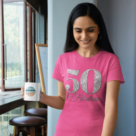 Glittery Silver 50 & Fabulous Rosa T Shirt