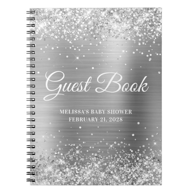 Glittery Silver Baby Shower Guestbook Anteckningsbok (Framsidan)