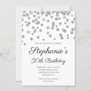 Glittery Silver Confetti Elegant 50:e födelsedagen Inbjudningar