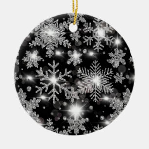 Glittery silver festive snowflake mönster julgransprydnad keramik
