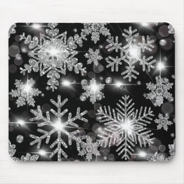 Glittery silver festive snowflake mönster musmatta (Framsidan)