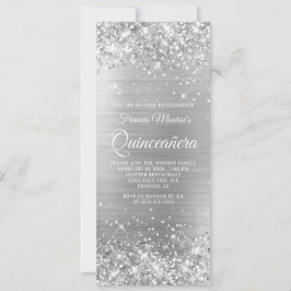 Glittery Silver Foil 15 Quinceañera Inbjudningar