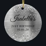 Glittery Silver Foil 21st Birthday Photo Julgransprydnad Keramik<br><div class="desc">Skapa din egen 21:a födelsedag med ett foto på baksidan. Den digitala grafiken har faux silver glitter,  sparkler och silvery grått-borstad metall-folie. Konsten inslag skriver ut som ett foto. Om du tar bort fotot på baksidan.</div>