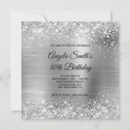 Glittery Silver Foil 30års födelsedag Inbjudningar