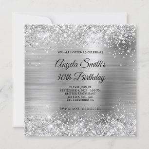 Glittery Silver Foil 30års födelsedag Inbjudningar