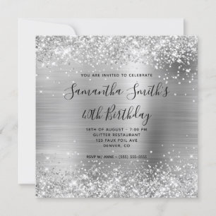 Glittery Silver Foil 40:e födelsedagen Inbjudningar