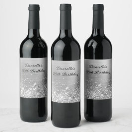 Glittery Silver Foil 50:e födelsedagen Vinflaska Etikett