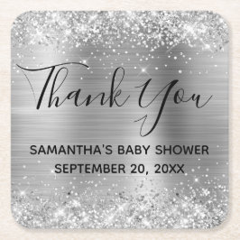 Glittery Silver Foil Baby Shower Tack Underlägg Papper Kvadrat