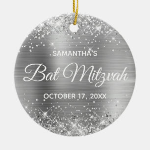 Glittery Silver Foil Bat mitzvah Julgransprydnad Keramik