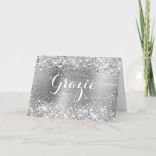 Glittery Silver Foil Classic Script Grazie Tack Kort