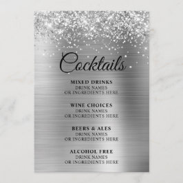 Glittery Silver Foil Cocktails Pub Meny