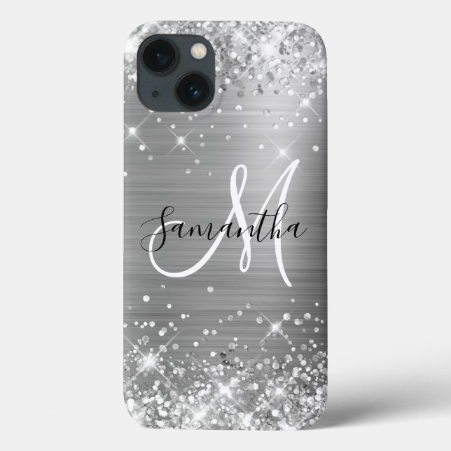 Glittery Silver Foil Elegant Monogram (Baksida)