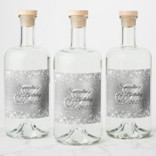 Glittery Silver Foil Finare Monogram 21:a födelsed Spritflaskor Etikett
