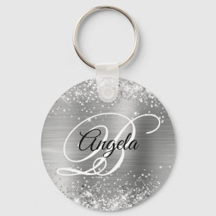 Glittery Silver Foil Finare Monogram Nyckelring