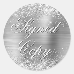 Glittery Silver Foil Finare Signerad kopia Runt Klistermärke