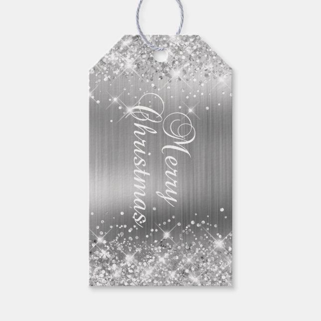 Glittery Silver Foil God jul Presentetikett (Framsidan)