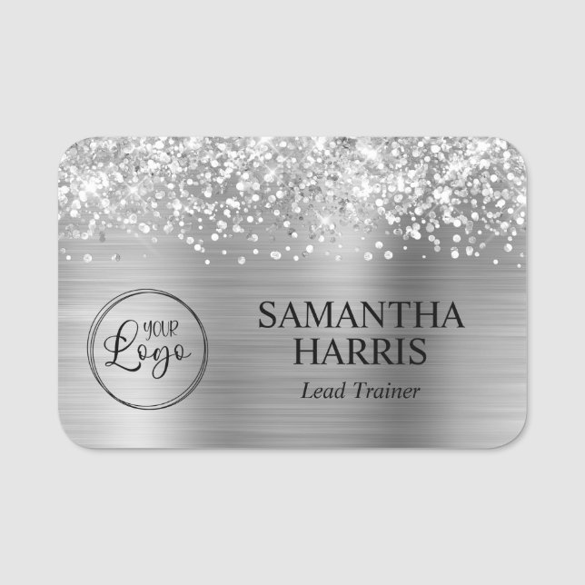 Glittery Silver Foil Logotyp Namnbricka (Framsida)