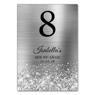 Glittery Silver Foil Mis XV Anos Bordsnummer