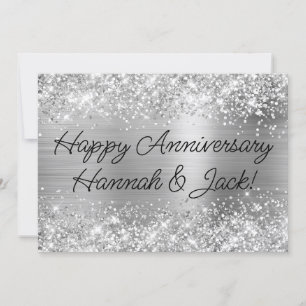Glittery Silver Foil Modern Lycklig-årsdagen Kort